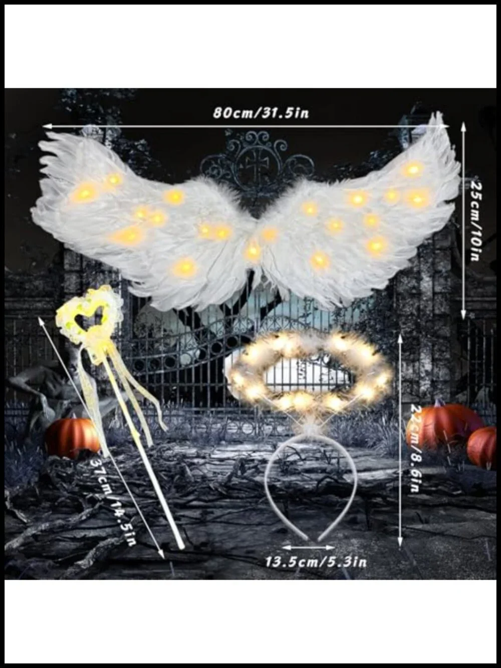 Large Light Up Angel Wings Costume Set with Halo Wand